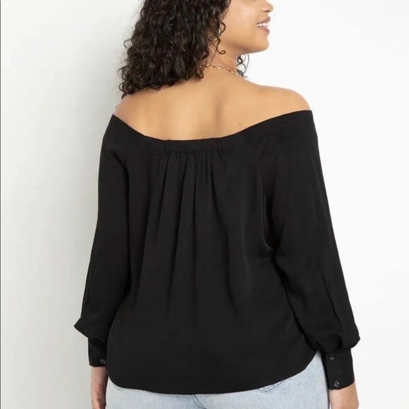 NEW Eloquii Off The Shoulder Button Down Top Size 20 2X Black NWT Blouse - Picture 2 of 4